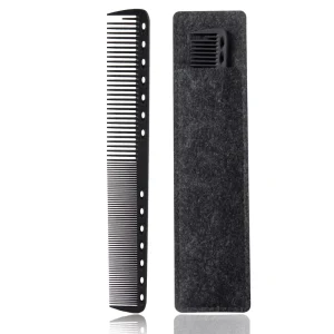 Black Carbon Fine Cutting Hair Comb Heat Resistant Comb with Fine Tooth 14 Holes for Cutting and Hairstyling