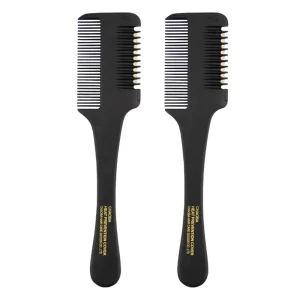 Black Handle Hair Cutting Comb with Razor Blades Hair Thinning Trimming Double Side Razor Combs Salon DIY Styling Tools
