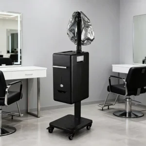 Black Standing Hair Steamer Machine with Hood for High Class Salon Ozone and Micro Mist Therapy