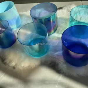 Blue Cosmic Color Quartz Crystal Singing Bowls Set Mixed Octave Sound for Healing Meditation & Relaxation