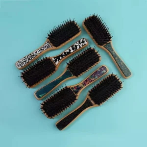 Boar Bristle Bamboo Detangling Hair Brush Air Cushion Massage Brush for Wet Dry Hair Women Men Hairbrush with Leopard Cow Print