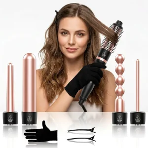 Ceramic Electric Curling Iron Portable Multi Styler Interchangeable Barrels Dual Voltage Universal Hair Household LED