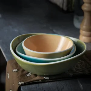 Classic Style Handmade Irregular Ceramic Dinner Set for Cereal Soup Salad Rustic Reactive Glaze Mixing Bowls
