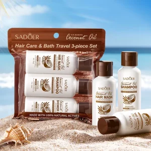 Coconut Oil Hair Care and Bath Travel 3 Piece Set Shampoo Body Wash Hair Mask