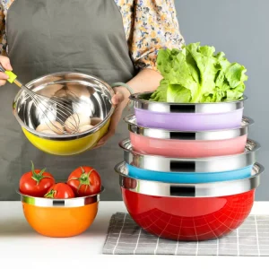 Colorful 5 Pieces Bakeware Metal Salad Mixing Bowl Stainless Steel Mixing Bowls Set