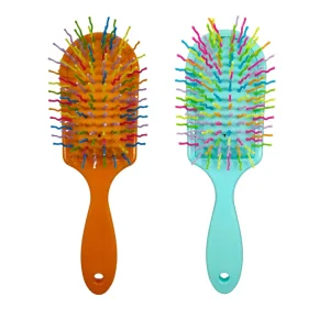 Colorful Bristles Plastic Hair Brush Scalp Massage Detangling Hairbrush for Kids and Adults