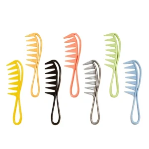 Colorful Hair Combs Plastic Wide Tooth Hollow Out 3D Handle Hairdressing Hair Care Comb