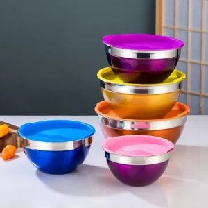 Colorful Metal 5pcs 18-30cm Salad Bowl Set Stainless Steel Salad Mixing Bowls Set for Restaurant Home