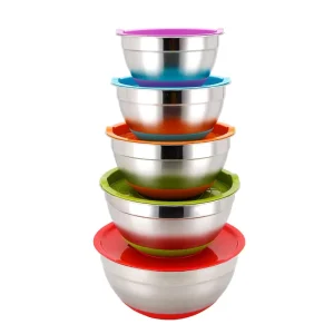 Colorful Metal Salad Bowl Mixing Bowls with Lids Set Stainless Steel Mixing Bowl Set with Lids