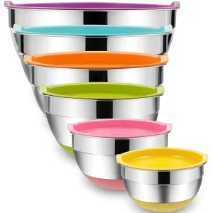 Colorful Non slip Base Stainless Steel Bowl Set 14-30cm Nesting Bowl Mirror Polishing Salad Mixing Bowls