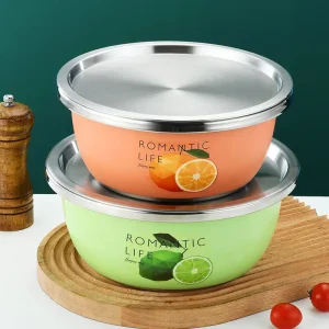 Colorful Stainless Steel Korean Style Multi Purpose Mixing Bowl Set 20-30cm with Lid for Travel Use