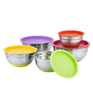 Colorful Stainless Steel Mixing Bowl Set Salad Bowl Nesting Storage Bowls with Silicone Bottom