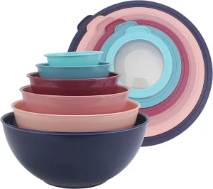 Colourful Nesting Plastic Salad Mixing Bowl Set with Lid for Baking for Mixing Baking Serving Cooking