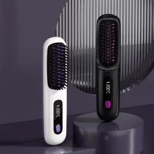 Compact Multifunctional Mini Hair Straightening Comb 3-Temperature 35W Wireless Portable LCD USB Charging Electric Ceramic