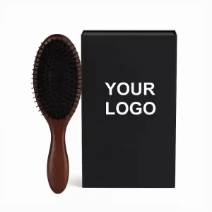 Compact Small Hair Brush Massage Hair Comb with Cotton Bag Case Packaging Bulk Blank Boar Bristle Hairbrush Wooden Hair Brush