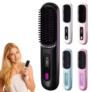 Cordless Hair Straightener Brush Hot Heating LED Temperature Display Portable Wireless Electric Comb for Household Use Battery