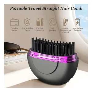 Cordless Heated Hair Brush Three Speed Temperature Control Hair Straightener Mini Hot Comb Straightener for Women