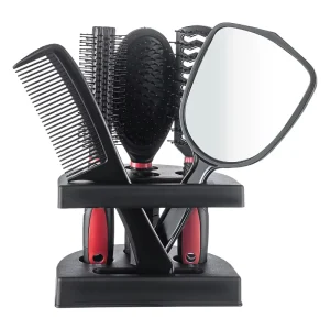 Cosmetic Hair Styling Tool Set 5 Pack Comb Brush Set with Mirror Hair Brush Holder Dressing Comb Kits