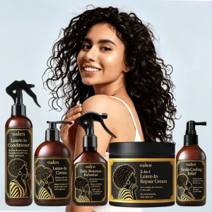 Curly Hair Care Set 5 Piece Complete System With Leave in Conditioner Cream Moisture Refresher and Scalp Relief