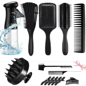Curly Hair Detangling Oval Styling Brush Set Spray Bottle Customized Logo OEM Brand Home Salon Use DC-1105 China 2a-4c
