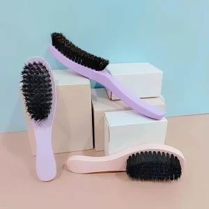 Curved Wood Handle Hairbrush Natural Soft Nylon Boar Bristle 3 Color Options