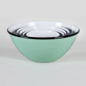 Custom 14cm 16cm 18cm 20cm Large Custom logo Printed Blue Color Sugar Salar Soup Food Rice Enamel Ware Mixing Bowls Set