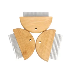 Custom Bamboo Wood Pet Metal Long Needle Hair Comb Cat Dog Flea Comb Long and Short Pin Grooming Comb