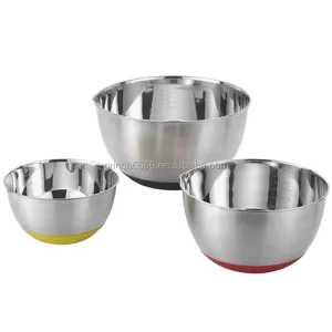 Custom Color Baking Mixing Bowl Set Non Slip Silicone Base Stainless Steel Mixing Bowl Set with Measuring Guide