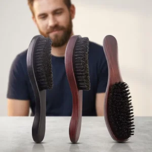 Custom Curved 360 Boar Bristle Nylon Mix Beard Brush Hairbrush for Detangling Wave Brush Wood Handle Mens Wood Hair Brush