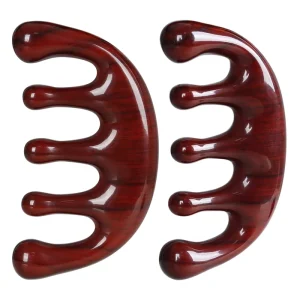 Custom Five Teeth Wide-tooth Resin Wood Grain Comb Acupressure Head Meridian Scalp Guasha Massage Tools