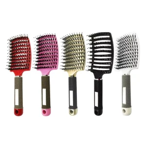 Custom LOGO Salon Styling Extension Tool Curved Vented Detangle Nylon Boar Bristles Hairbrush Hair Detangling Brush