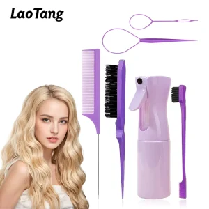 Custom Logo 6-Piece Detangling Hair Brush Set Salon Hair Care Kits with Compact Plastic Paddle Vent Hairdressing Styling Tools