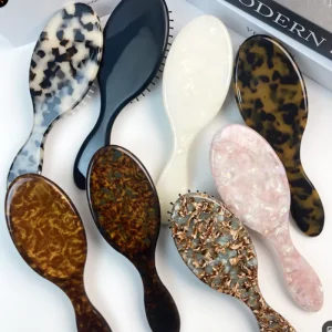 Custom Logo Acetic Acid Comb Anti Static Scalp Massage HairBrush Cellulose Acetate Detangling Cushion Hair Brush