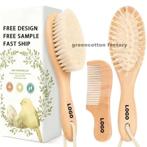 Custom Logo Baby Hair Brush and Comb Set Bamboo Hair Brush With Soft Goat Bristles Daily Use Brush Set for Girl Boy