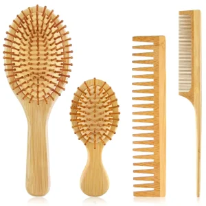 Custom Logo Bamboo Hair Brush Set Detangling Hairbrush Massage Hair Comb Salon Tool for Women Thick Thin Curly Straight Dry