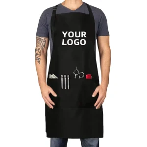 Custom Logo Barbershop Salon Beauty Apron Capes Black Hairdresser Long Barber Apron for Men Hair Cutting Barber Apron