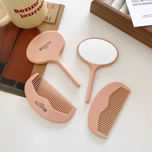 Custom Logo Cellulose Acetate Pocket Makeup Mirror Compact Mirror Men’s Mustache Beard Comb Set Hair Styling Tools