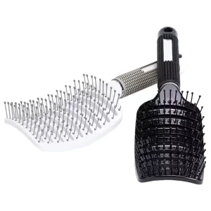 Custom Logo Curved Vent Round Wet Dry Use Nylon Bristle Barber Styling Comb With Massage Feature Detangling Hair Brush for Women