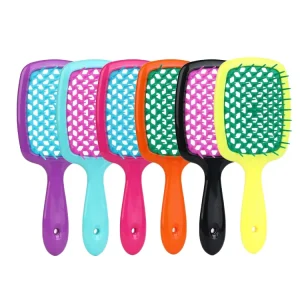 Custom Logo Detangle Hairbrush with Plastic Hollow Honeycomb Mesh for Wet Paddle Feature Shower Vent Brush Bristle Material