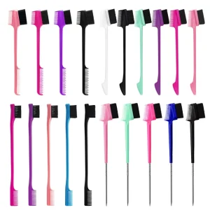 Custom Logo Double Sided Hair Edge Eyebrow Brushes Rat Tail Comb Hair Styling Tools Baby Hair Edge Brush Comb
