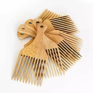 Custom Logo Eco-friendly Natural Bamboo Styling Afros Long Wide Tooth Comb Hair Beards Comb Wood Afro Pick Comb for Hotel OEM