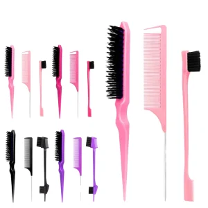 Custom Logo Four Color Three Row Hair Styling Comb Fashionable Pointy Tail Curly Fluff Wood Handle Plastic Material for Home Use