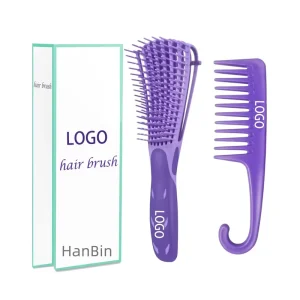 Custom Logo Hair Brush Comb Set for Kinky Curly Coily Wavy Wet and Dry Hair Comfortable Grip Easy to Clean for Adults and Kids