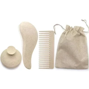 Custom Logo Hair Brush Wheat Straw Brush Scalp Massager Hair Comb Shampoo Comb and Brush Set