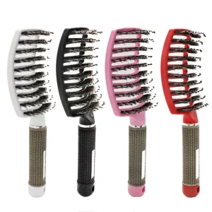 Custom Logo Hair Scalp Massage Boar Bristle Vented Hairbrush Curly Hair Brush with Rubber Handle for Long Thick Hair