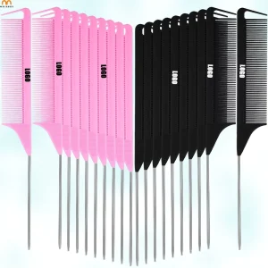 Custom Logo Hair Styling Steel Gold Handle Plastic Braiding Rat Tail Sharp Carbon Parting Comb for Hair Salon