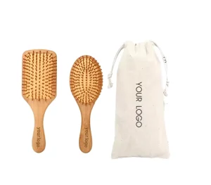 Custom Logo Hairbrush for Women Scalp Massager Comb with Air Cushion Paddle Detangling Bamboo Wood Hair Brush