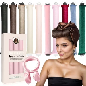 Custom Logo Heatless Curls Overnight Hair Care Set Velvet Hair Roller with Scarf No Heat Curler Blowout Rod to Sleep in