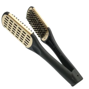 Custom Logo Ionic Hair Straightening Comb Double Sided Brush Clamp with Vent Feature Styling Tools Featuring Boar Bristle