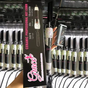 Custom Logo LCD Display 360 Degree Rotation Shaft Straightening Hair Styling Rhinestones Bling Electric 500F Hot Comb